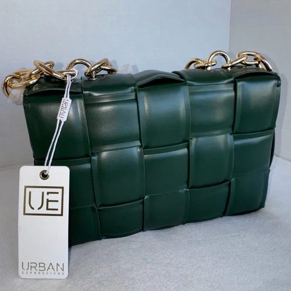 New Urban Expressions Dark Hunter Green Woven Shoulder Women’s Bag Purse-NWT - Picture 4 of 14